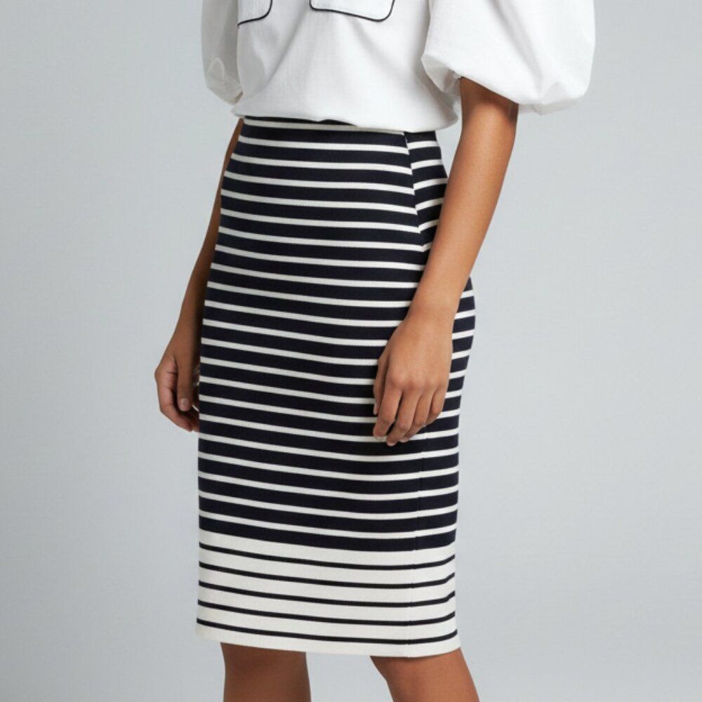 J. Crew Striped Navy No. 2 Pencil Skirt